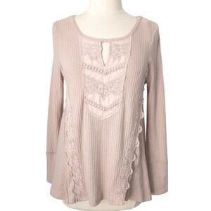 Altar'd State Mauve Pink Lace Thermal Knit Boho Long Sleeve Top-‎ Small, S